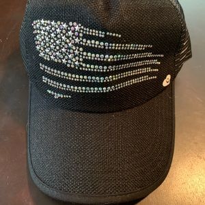 Ride On Sparkle American Flag Black Trucker Hat